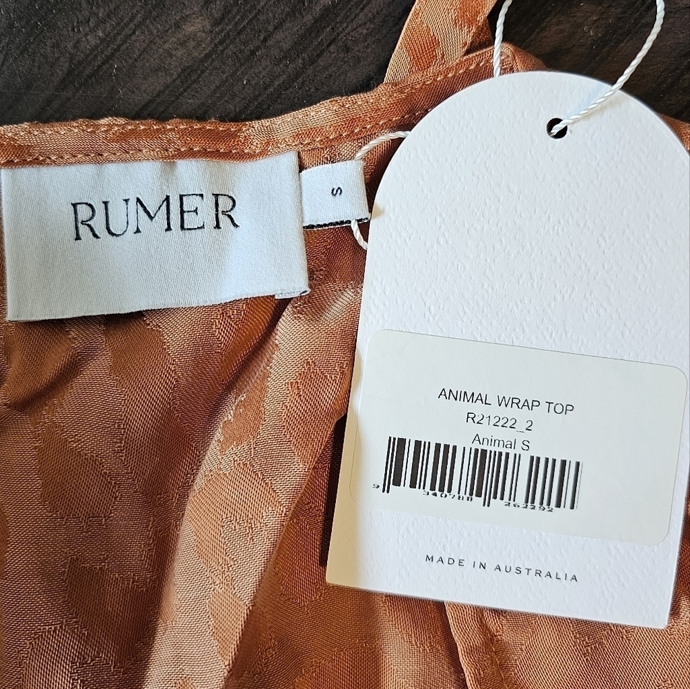 RUMER Kenya Animal Print Cheetah Long-Sleeve Wrap Crop Top, Burnt Orange, S - Picture 11 of 11
